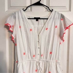 J.Crew White peasant dress withNeon Pink accents